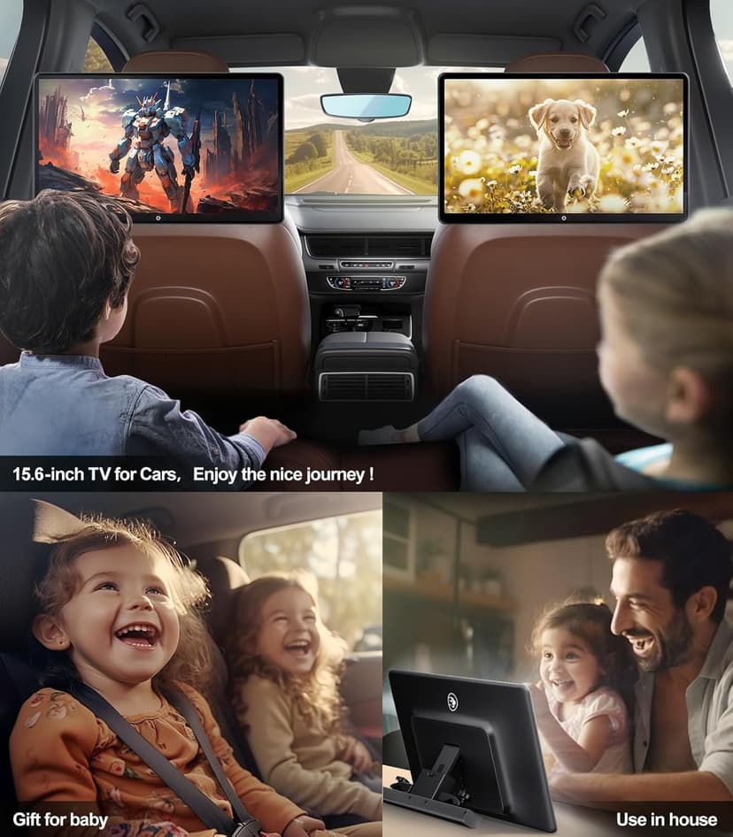 15.6 inch 4K Android Car TV Headrest Monitor for Cars Back seat Rear Entertainment System, Support Wireless Phone Link Touch Screen,with WiFi/Bluetooth/HDMI/USB/Video Player 4G+64G (2*PCs)