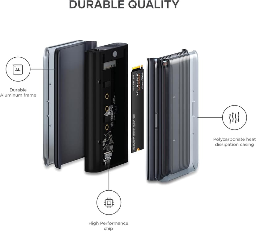 Satechi M.2 Enclosure – USB4 NVMe SSD Pro Enclosure, 40Gbps, up to 16TB, Aluminum Enclosure with Silicone Pin, Polycarbonate Casing, USAP SSD Trim for Sizes 2280/2260/2242/2230mm (SSD Not Included)