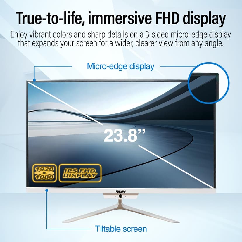 23.8" Full HD All-in-One Desktop Computer - 16GB RAM, 512GB SSD, Intel 13th Gen, Windows 11, Dual-Band WiFi, HDMI, USB 3.0, FHD IPS Display - AIO PC with Wireless Keyboard, Mouse, 2MP Camera