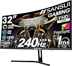 SANSUI 32 Inch Curved 240Hz Gaming Monitor High Refresh Rate, FHD 1080P Gaming PC Monitor HDMI DP1.4, Curved 1500R, 1Ms MPRT, HDR,Metal Stand,VESA Compatible (ES-G32C3F DP Cable Incl.)