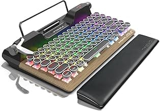7KEYS Retro Typewriter Mechanical Gaming Keyboard, Vintage Style Computer Keyboard with Round Keycaps, Wireless Bluetooth5.0 and Wired/2.4G, True RGB Backlight, Compatible with PC/Laptop/Tablet/Phone