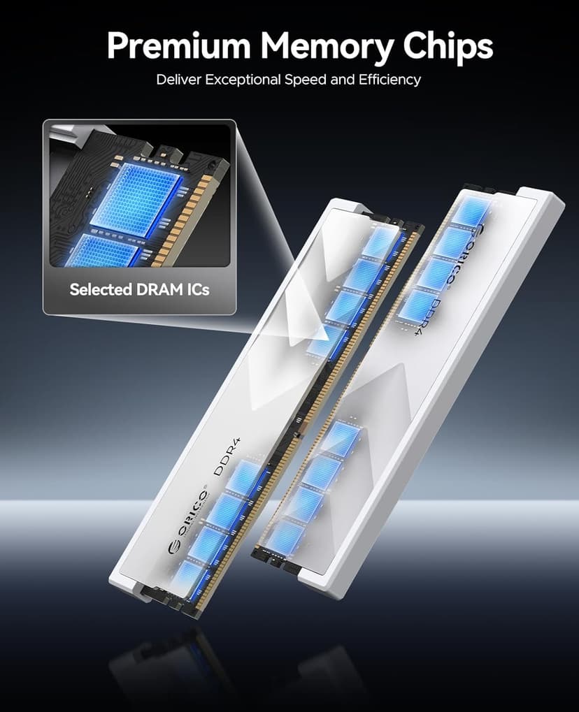 ORICO Raceline Racer DDR4 RAM 32GB Kit (2x16GB) 3600MHz CL18, XMP 2.0 Overclocking for Intel, AMD Compatible, 1.35V UDIMM Gaming Desktop Memory – Silver