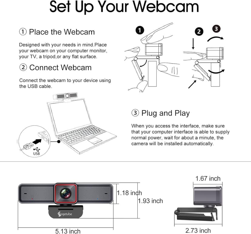 Angetube 4K Webcam with AI Tracking,Remote Control 4K Web Camera/10X Digital Zoom 1080P 60fps Web cam with USB 3.0 HDR/Dual Noise Cancelling Microphones for Video Calls/Meetings/Streaming/Skype/Zoom