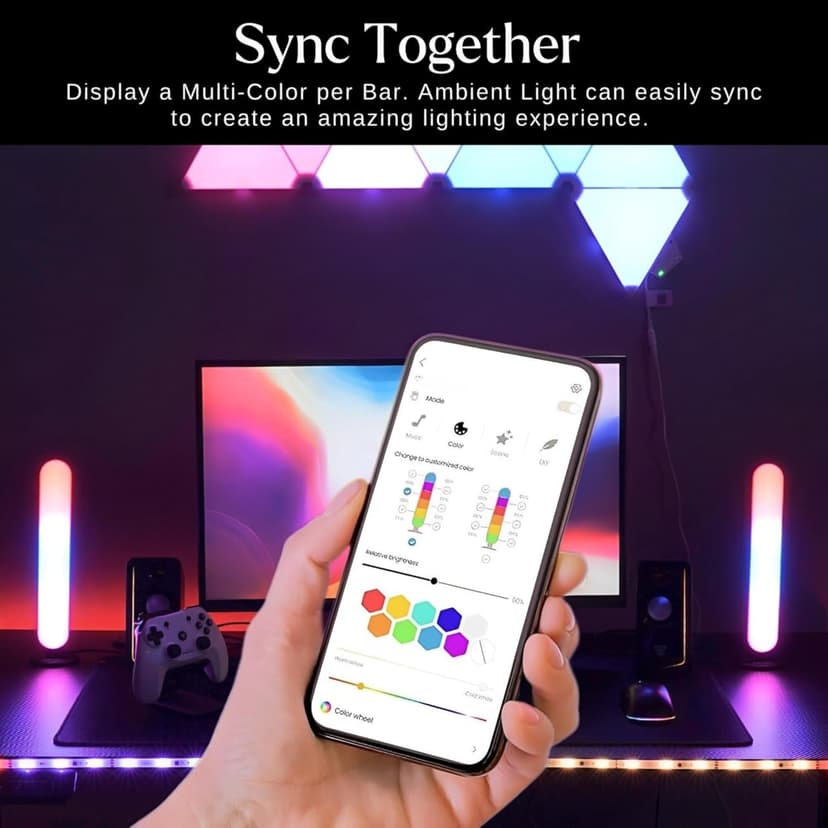 Smart LED Light Bars -RGB Lights w/ 16M Colors -RGB Light Bar for Room, Music Sync, Entertainment & LED Gaming - LED Bar Lights for Gaming Setup Accessories - Colorful Lighting (7-Pc Set)