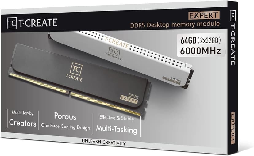TEAMGROUP T-Create Expert Overclocking 10L DDR5 64GB Kit (2 x 32GB) 6000MHz (PC5-48000) CL34 Intel XMP 3.0 & AMD Expo Compatible Desktop Memory Module Ram White - CTCWD564G6000HC34BDC01