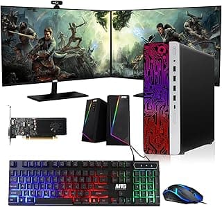 TechMagnet HP G3 Gaming Desktop PC, Core i7 6th Gen, GT 1030 Graphic, 16GB RAM, 1TB SSD | 2TB HDD, New Dual MTG 24-inch Monitor, RGB Keyboard Mouse, Speaker, Webcam, WiFi, Windows 11 Pro (Renewed)