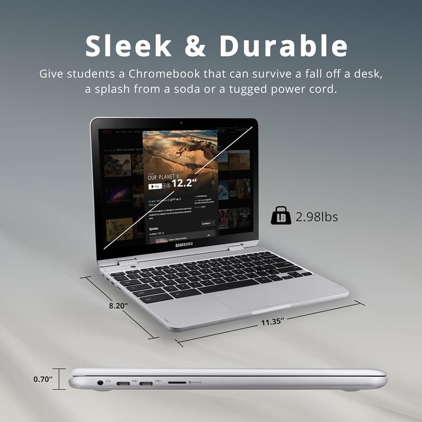 Samsung Chromebook Plus V2 2-in-1 12.2" WUXGA LED Touchscreen Laptop, Intel Celeron 3965Y, 4GB RAM, 64GB eMMC, 2 Cameras, Stylus Pen, Island-Type KB, Wi-Fi 5, Chrome OS, Silver(Renewed)