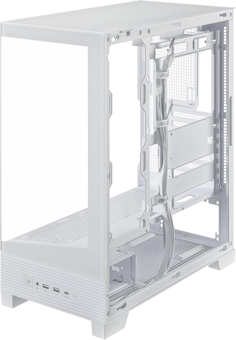 ASUS A31 White ATX Mid-Tower Gaming Case, Dual-Sided Tempered Glass, Frameless Design, BTF Hidden Connectors, 360 AIO Support, 8° Angled Base, ARGB Ready, Optimized Airflow, Seamless Cable Management