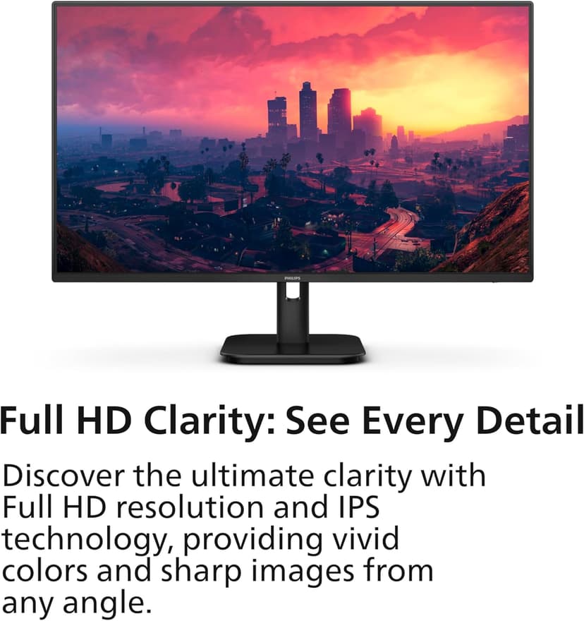 Philips 27E1N1300A 27" IPS FHD (1920 x 1080) Monitor,100Hz 1ms, USB-C, Built-in Speakers, LowBlue Mode, Flicker-Free, VESA, 4Yr Advance Replacement Warranty