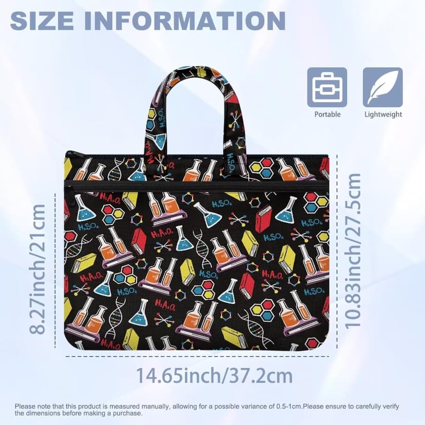 Large Document Pouch with Zipper Lightweight Tote Art Bag Reusable Filing Folder for School Office