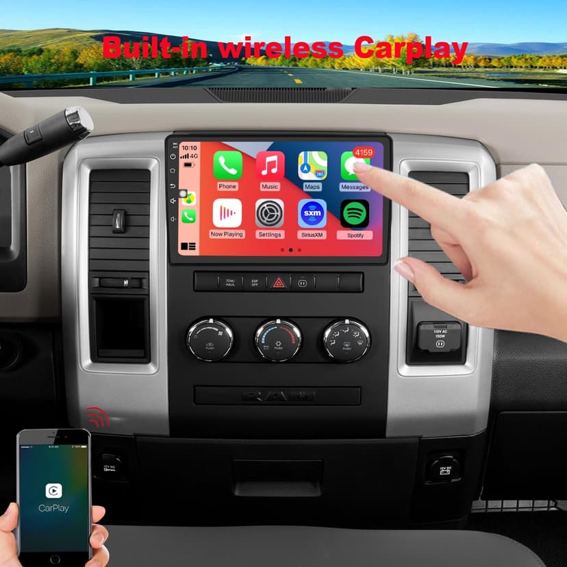 for Dodge RAM 1500 2500 3500 Radio Upgrade 2009 2010 2011 2012,Android Stereo Replacement,QLED Touch Screen,8core CPU,Build in Wireless carplay Wired Android Auto,Free Camera