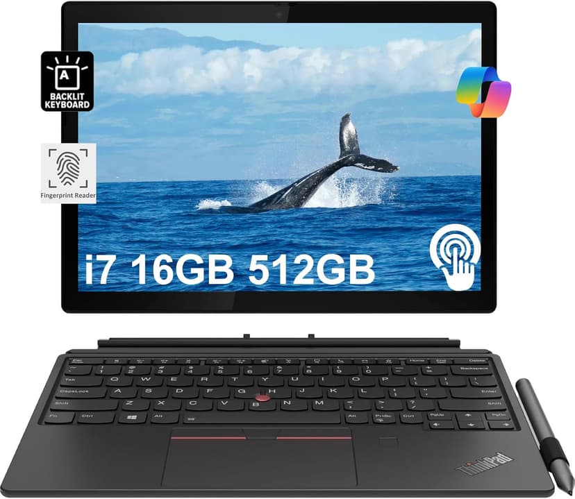 Lenovo ThinkPad X12 Tablet w/Detachable Keyboard (12.3" FHD+ Touchscreen, Intel Core i7-1160G7, 16GB RAM, 512GB SSD, Active Pen) 2-in-1 Business, Enterprise Laptop, Webcam, FP, Backlit KB, Win 11 Pro