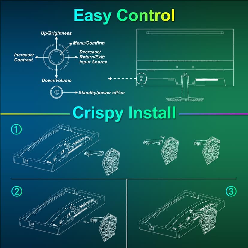 SANSUI Curved Monitor 27 inch 100Hz USB Type-C Computer Monitor with Speakers Built in丨FHD 1080p丨HDR丨110% sRGB丨1500R丨VESA Compatible,for Tablet,Desktop,Laptop and PC Work Gaming (ES-27C1)
