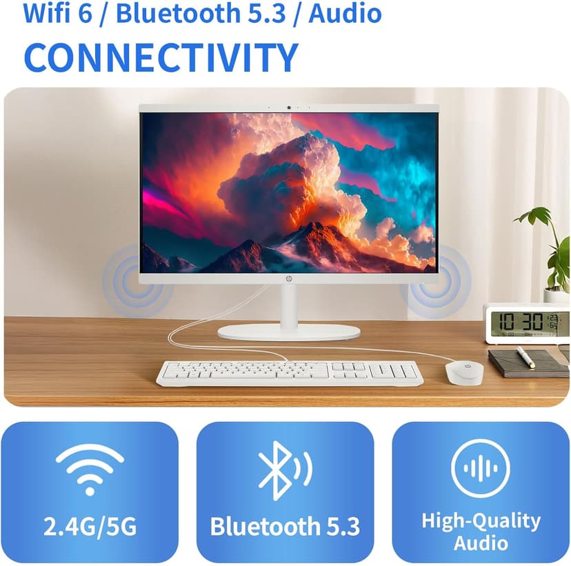 HP All in one Desktop PC with Office Lifetime License, 21.5" FHD Display, 32 GB RAM, 1 TB SSD, Intel Celeron J4025, Webcam, Intel Graphics, Wi-Fi 6, Bluetooth, HDMI, Windows 11 Pro w/RH- Accessories