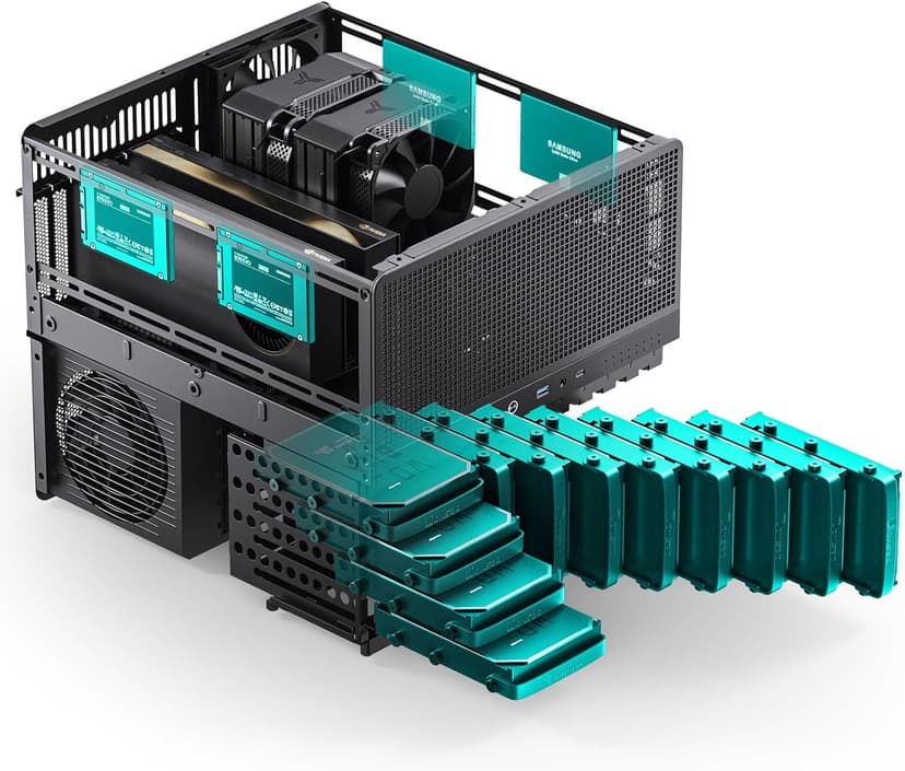 JONSBO N5 NAS Pc Case, E-ATX,12HDD+4SSD Drive Bay GPU HP Host, Supports Max. 4 GPU,E-A.TX(330mm) MB/ATX PSU Supports, with 3 Fans Built-in, 8 Slots PCI, Solid Wood Veneer Computer Case,Home Server