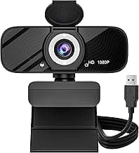 USB HD Webcam with Built-in Microphone and Rotatable Tripod, 1080P Video, Wide Angle Camera, Privacy Cover, for Desktop PC or Laptop Computer - 1（Black）