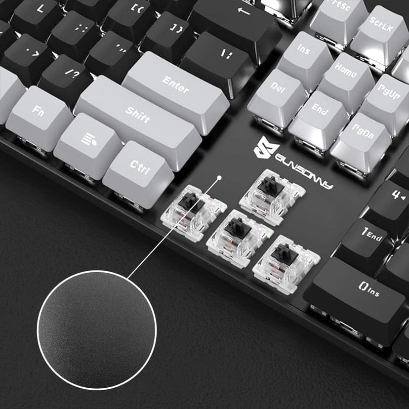 Mechanical Keyboard - Black Switch, Black & Grey Color, White Backlit, Hot Swappable, Wired, 104 Keys US Layout PC Gaming Keyboard