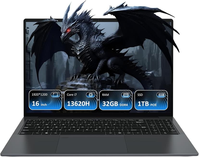 16'' FHD Laptop, i7-13620H 10-Core up to 4.9 GHz, 32GB RAM, 1TB SSD, Backlit Keyboard, USB-C, HDMI, WiFi 6, Fingerprint, Numeric Keypad, Win11 Pro, Thin Business & Gaming Notebook, Gray, T160H