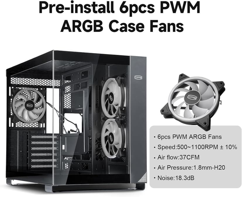 PCCOOLER C3T500 ARGB PC Case Mid Tower Desktop Computer Gaming Superior Case for ATX/M-ATX/ITX with 6 ARGB Case Fans,Column-Free Design,360MM Radiator&400MM GPU Support,Easy Installation (Black)