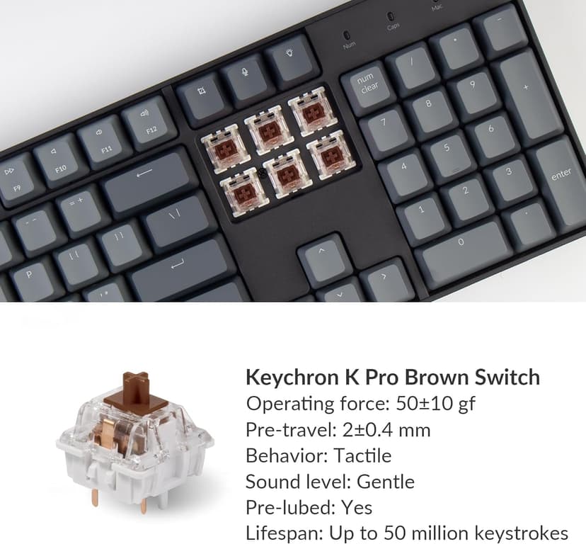 Keychron K10 Full Size 104 Keys Bluetooth Wireless Mechanical Gaming Keyboard for Mac Windows K Pro Brown Switch, Multitasking/White LED Backlight/USB C Wired Computer Keyboard
