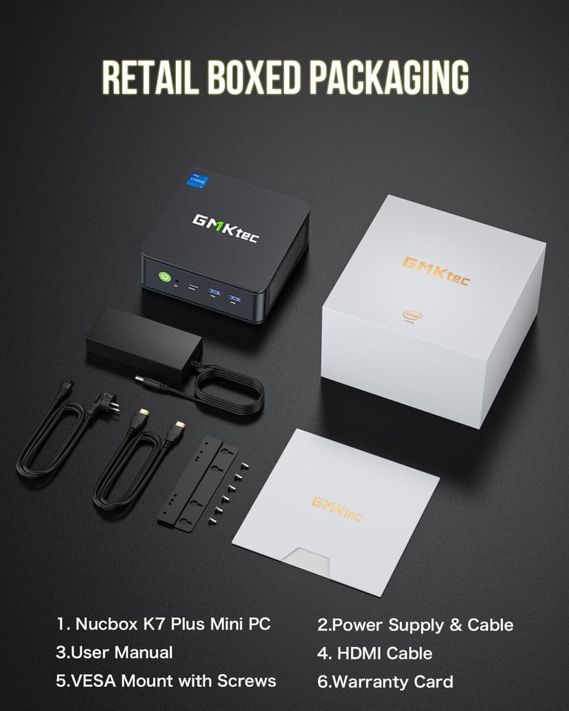 GMKtec Mini PC, K7 Plus 13th Gen Intel Core i7-13620H (10C/16T, up to 4.9GHz), 32GB DDR5 RAM (16GB*2)/1TB PCIe SSD Mini Desktop Computer, i226V Dual LAN/USB-C/USB4.0/8K UHD/WiFi 6/BT5.2