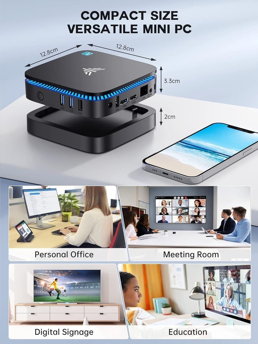 KAMRUI AK1PLUS N95 Mini PC, Intel Processor N95 (up to 3.4GHz), 8GB DDR4 RAM 256GB M.2 SSD, Desktop Computer Support 2.5" SSD, Dual 4K, WiFi, Ethernet for Business, Office, Home