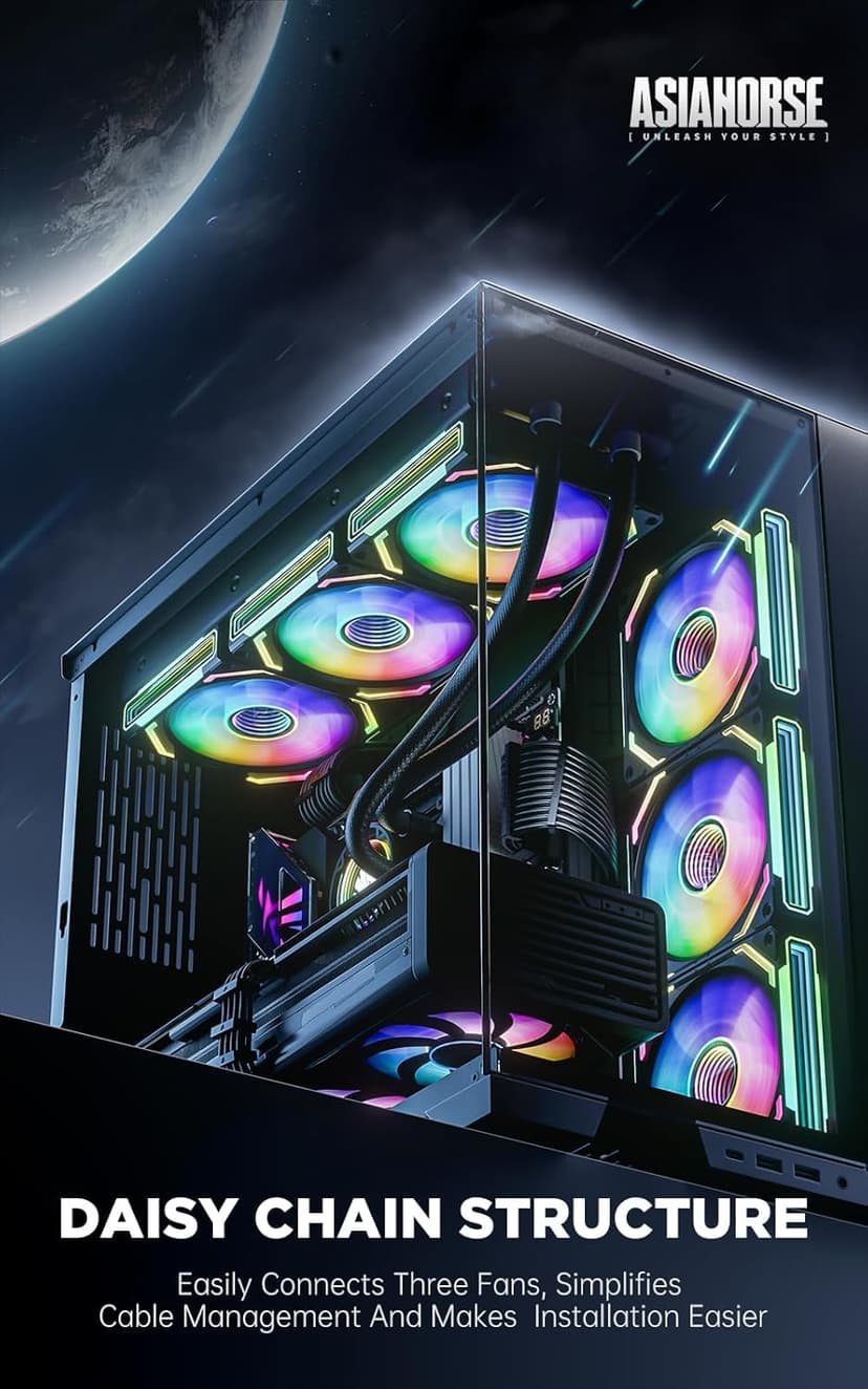 AsiaHorse COSMIQ 120mm PC RGB Fans Computer Case Fans, 5V 3-PIN Connector Daisy Chain PWM Cooling with Controller for Cases CPU Liquid Coolers (Black COSMIQ Forward, Black-3)