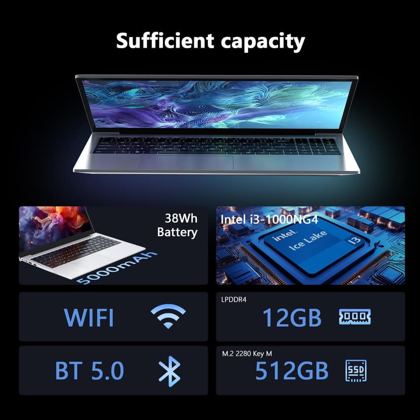 Laptop Gaming,with Backlit Keyboard-Core Laptop i3 (2C/4T, Up to 3.2GHz), 12GB DDR4 RAM+512GB NVMe SSD, 15.6" FHD IPS 180° Viewing Angle, WiFi 6 & Bluetooth - Aluminum Portable Laptop Computer
