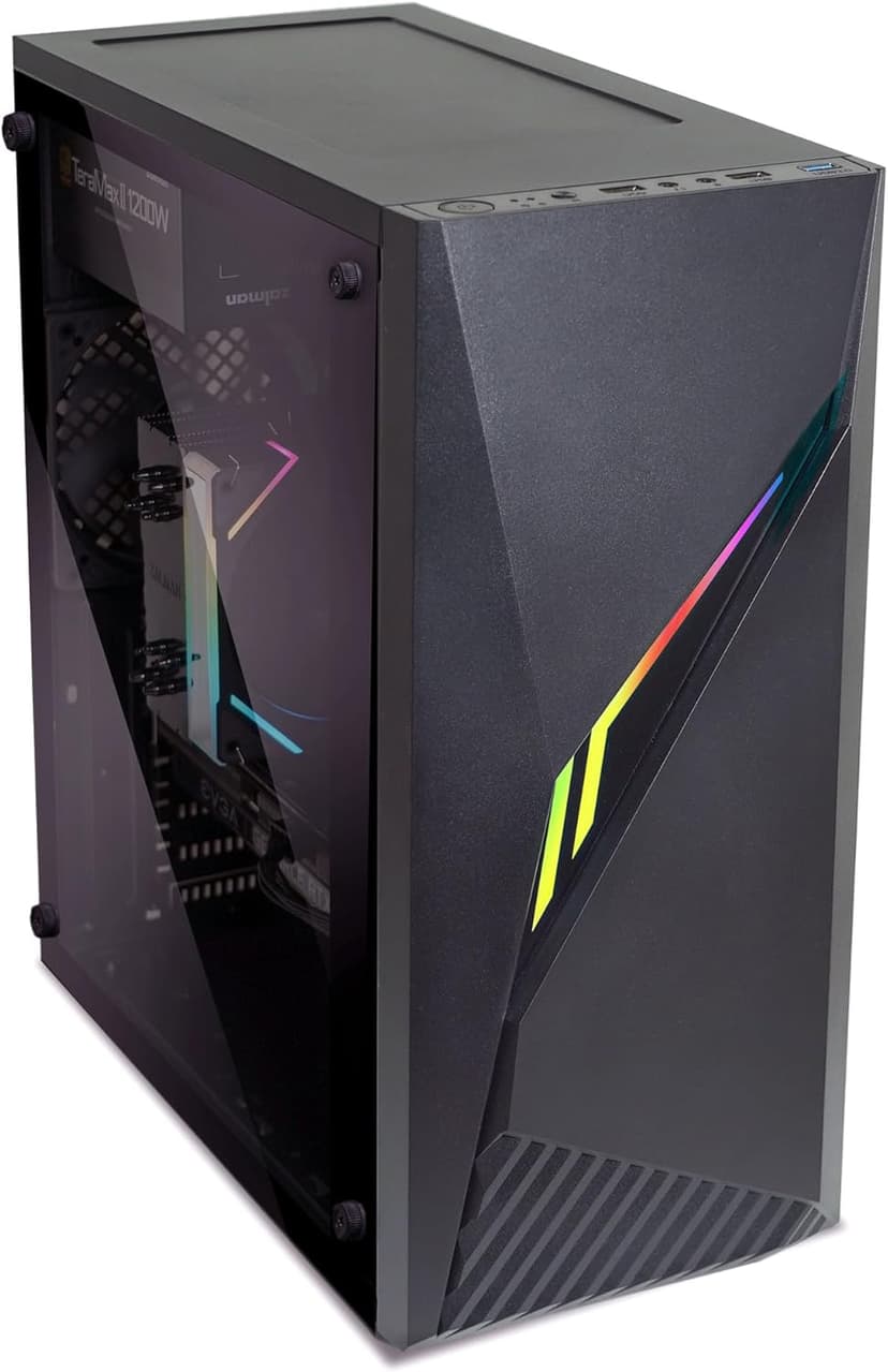 Zalman Raven ATX Mid Tower PC Case - RGB Lighting Strip, Full Tinted Tempered Glass Side Panel, 1 x Pre-Installed 120mm Fan, USB 3.0, Desktop Gaming Computer Case