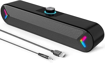 LENRUE Computer Speakers,Wired USB-Powered Sound-bar with 10W Stereo Sound for PC Desktop,Plug-n-Play (A39PRO /Black)