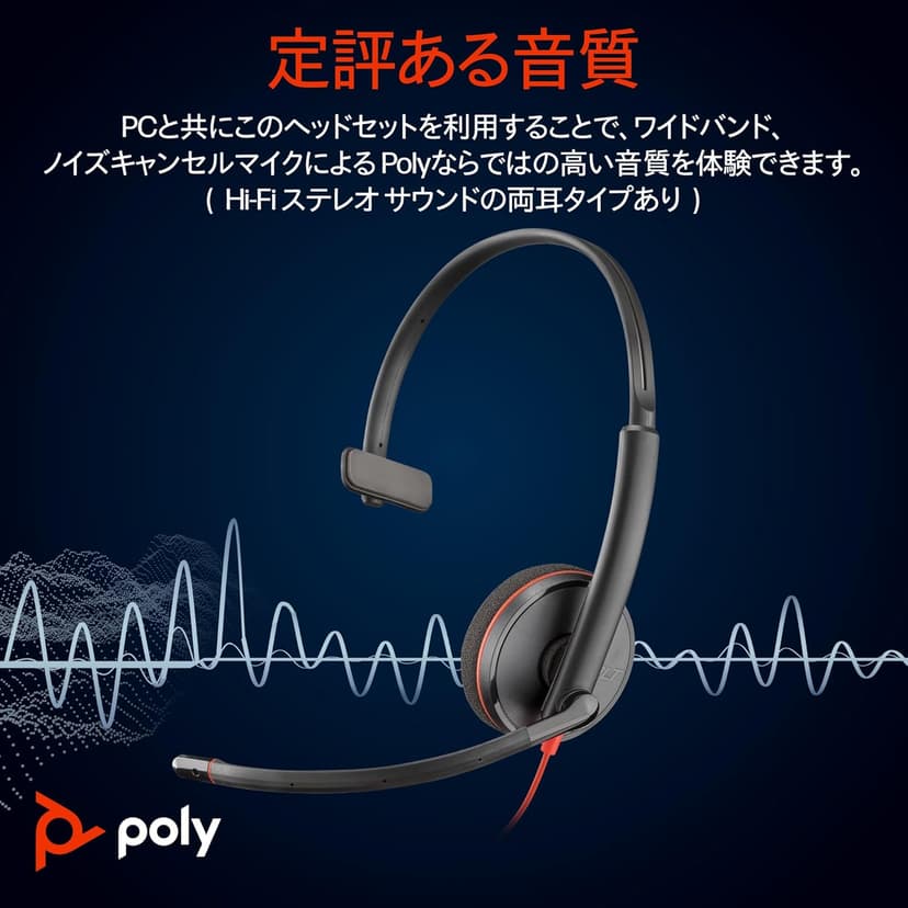 Poly Blackwire 3210 Wired Headset, Noise-Canceling Mic, Single-Ear Design, Connect to PC/Mac via USB-C or USB-A, Works with Teams & Zoom, Amazon Exclusive (9P7X7AA)