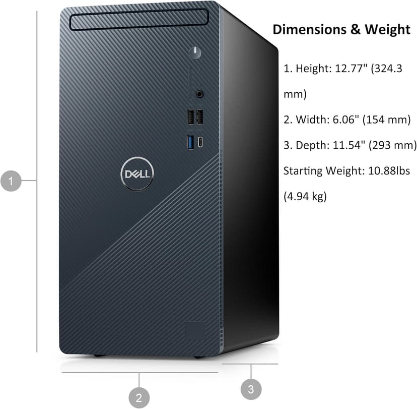 Dell Inspiron 3910 Tower Business Desktop Computer, 12th Gen Intel Hexa-Core i5-12400 (Beat i7-11700), 32GB DDR4 RAM, 1TB PCIe SSD, WiFi 6, Bluetooth, RJ45, Type-C, HDMI, DisplayPort, Windows 11 Pro