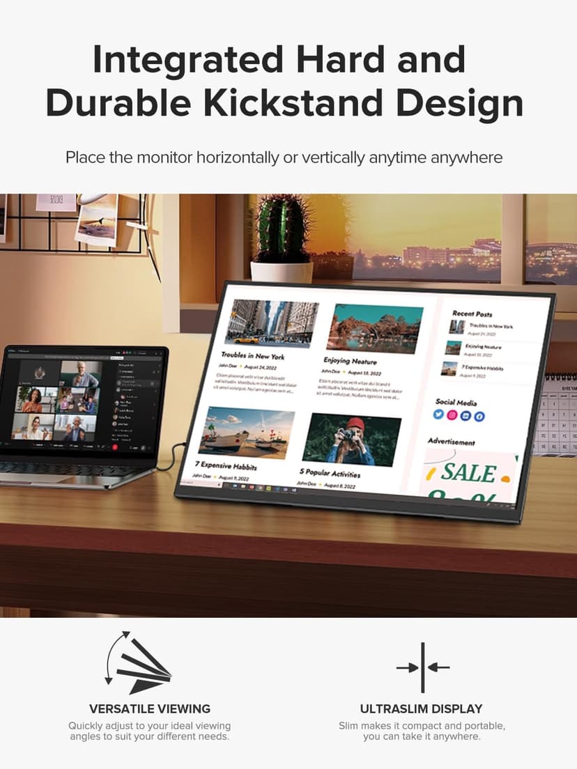 Portable Monitor Touchscreen 21.5 inch 120hz, FHD 1080P Portable Gaming Monitor w/VESA Kickstand HDR Speakers USB C Mini HDMI for Phones PC Gaming Devices, Travel Second Screen for Business