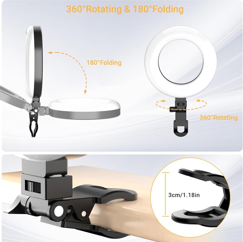 Clip On Ring Light for Laptop, Video Conference Lighting with 3 Color Modes, Adjustable USB LED Light for Computer Monitor, Zoom Streaming, Teams Calls, TikTok Live Streaming
