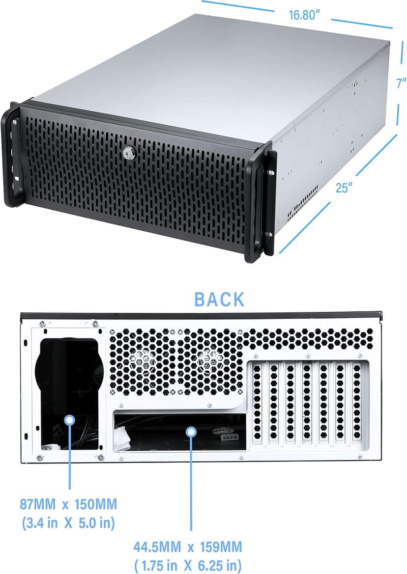 Rosewill 4U Server Chassis Hot Swap HDD 12 Bay Rack Mount Server Case, Support 12x 3.5 HDD Bays E-ATX Board, Rackmount Server Case Include Front 3X 120mm Fans Rear 2X 80mm Fans, 25" Deep RSV-L4412U