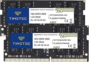 Timetec 32GB KIT(2x16GB) DDR4 2666MHz (DDR4-2666) PC4-21300 (PC4-2666V) Non-ECC Unbuffered 1.2V CL19 2Rx8 Dual Rank 260 Pin SODIMM Laptop Notebook PC Computer Memory RAM Module Upgrade