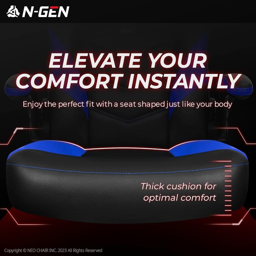 N-GEN Video Gaming Chair Ergonomic Computer Desk Office Chair with Lumbar Support Adjustable Height Swivel Wheels Flip-Up Arms PU Leather Home and Office (Blue)