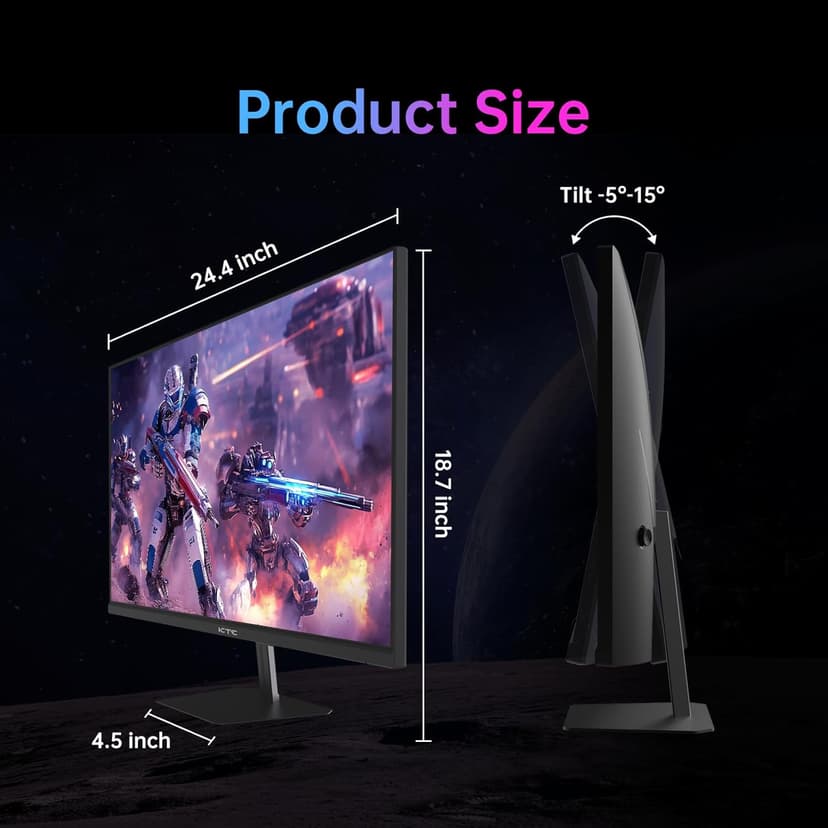 24 Inch 180Hz/190Hz Gaming Monitor, FHD PC Computer Monitor with Fast IPS Panel, HDR400, 133% sRGB, Bluelight Filter, 2 HDMI & 1 DP Port, Compatible Freesync and Wall Mountable, H24F8