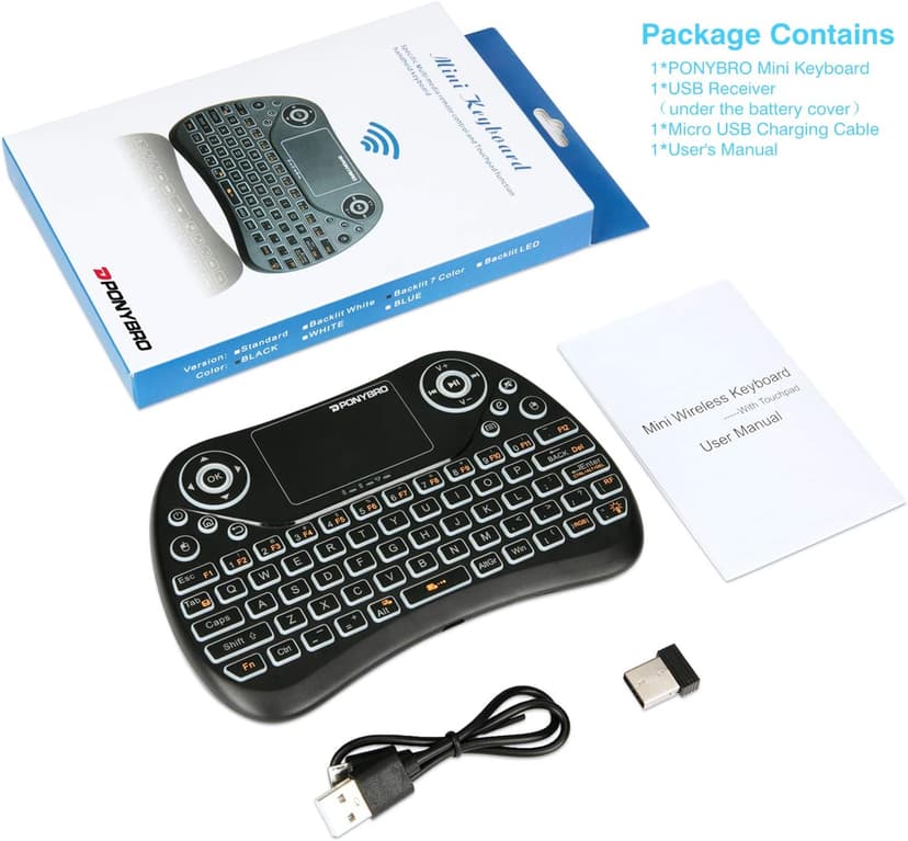 Mini Wireless Keyboard with Touchpad Mouse, 2.4GHz Portable Handheld Keyboard with QWERTY Keypad,RGB Backlit,Rechargeable Battery for Android TV Box/Mac/PC/Nvidia Shield