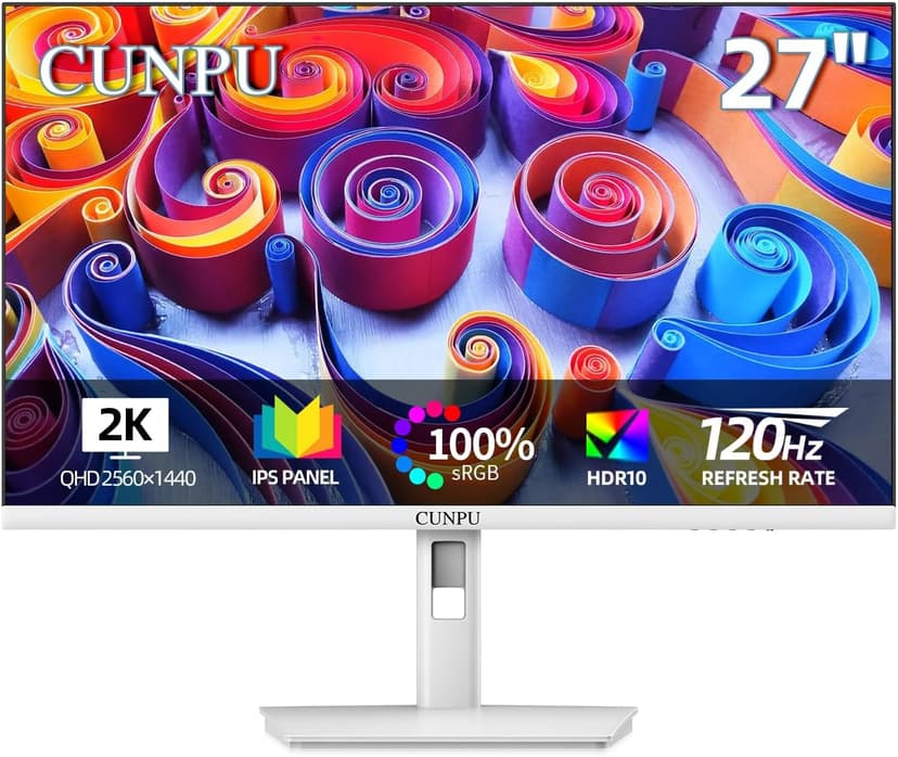 27 Inch 2560x1440p 120Hz White Monitor, IPS Ultra-Thin Bezel Computer Gaming Monitor, 100% sRGB, 16.7M Colors, Adaptive Sync, HDMI/DP, VESA 100x100mm, Eye Care, Tilt Adjustable for Game and Work