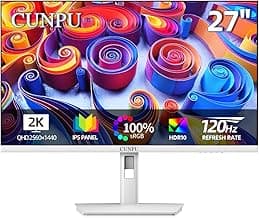 27 Inch 2560x1440p 120Hz White Monitor, IPS Ultra-Thin Bezel Computer Gaming Monitor, 100% sRGB, 16.7M Colors, Adaptive Sync, HDMI/DP, VESA 100x100mm, Eye Care, Tilt Adjustable for Game and Work