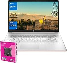 HP Premium 17.3" Laptop, 17.3" HD+ Touchscreen, Intel Core i7-1355U, 64GB RAM, 2TB SSD, Webcam, HDMI, Backlit KB, FP Reader, Wi-Fi 6, Win 11 H, Pale Rose Gold, ADATA 512 External SSD Bundle