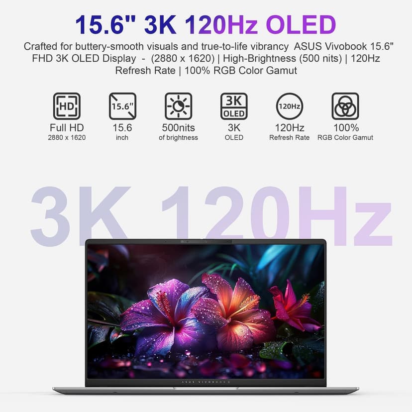 ASUS Vivobook S 15 Laptop, 15.6" 3K 120Hz OLED Display, 16-Cores Ultra 7 155H, Intel Arc Graphics, 16GB RAM, 1TB SSD, RGB Backlit KB, WiFi 6E, Thunderbolt 4, with Lifetime Office, Win 11 Pro