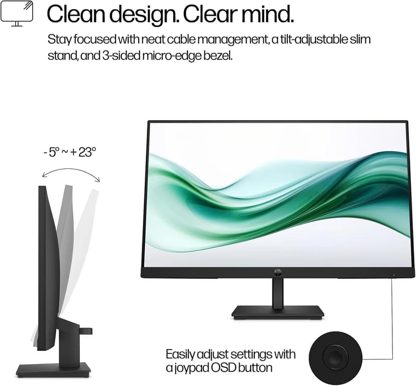 HP 24" FHD VA Monitor with 5 ms Response Time, Anti-Glare, Flicker Free, VESA Mount (100x100mm), HDMI, VGA & Dockztorm USB Port Expander, Black Color (2025 Latest Model)
