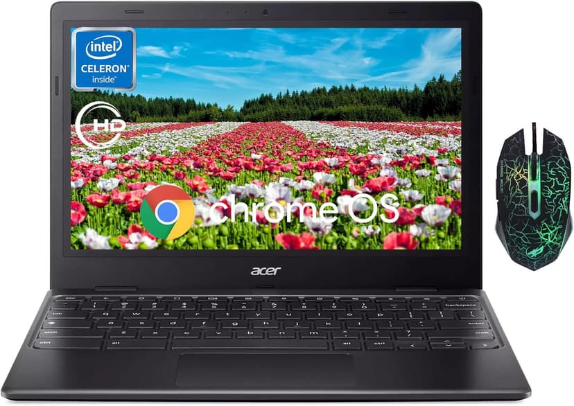 acer 311 Chromebook Laptop, 11.6'' HD IPS Display, 4GB LPDDR4 RAM, 64GB EMMC, Intel Celeron N4500, Intel UHD Graphics, 10 Hours Battery Life, USB3.1，Wi-Fi5, Chrome OS, Black, Warwolf Mouse