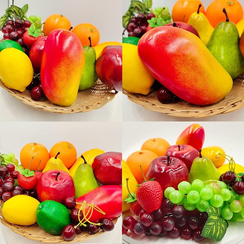 17 Pcs Fake Fruit, Simulation Fruit Props for Photography, Display, Lifelike Realistic Artificial Fake Fruits Home Decor Craft Fruit Set Fake Lemon Fake Grape Strawberry