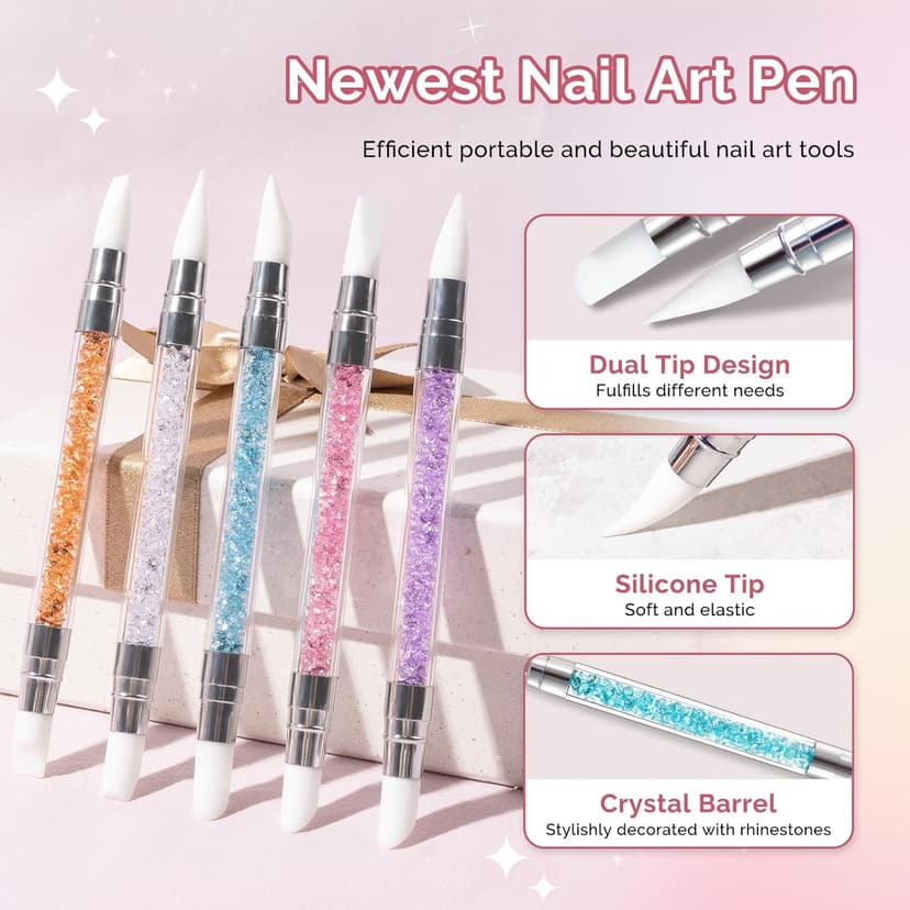 MelodySusie 5 Pcs Nail Art Sculpture Pen Acrylic Dual Tipped Brushes for Resin Nail Art Tools for Design Foil Carving Drawing Effect Shaping