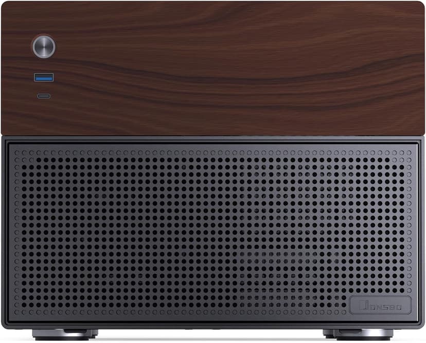 JONSBO N4 Black NAS Pc Case, Walnut Wood, 8-Drive Bay/6 * 3.5 "HDD (4 hot-swap,2 Non hot-swap),2 * 2.5SSD,Micro ATX Chassis, USB3.2Gen2Type-C, 1x120mm Fan Built-in, Black