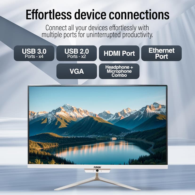 23.8" Full HD All-in-One Desktop Computer - 16GB RAM, 512GB SSD, Intel 13th Gen, Windows 11, Dual-Band WiFi, HDMI, USB 3.0, FHD IPS Display - AIO PC with Wireless Keyboard, Mouse, 2MP Camera