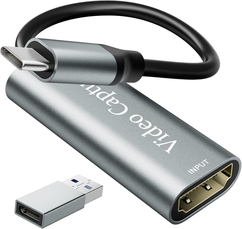 Video Capture Card, USB3.0 HDMI to USB C Capture Card, 4K 1080P 60FPS, Video Recording Card for Gaming Live Streaming, for Windows/Mac OS System with USB C Adapter to Adjust PS4, Switch, Xbox